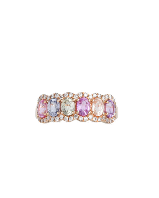 5-colored Sapphire Diamond Ring Set in Rose Gold