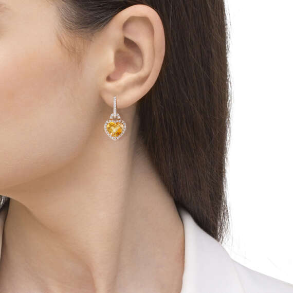 Heart of Diamonds Earrings with Citrine Gemstone