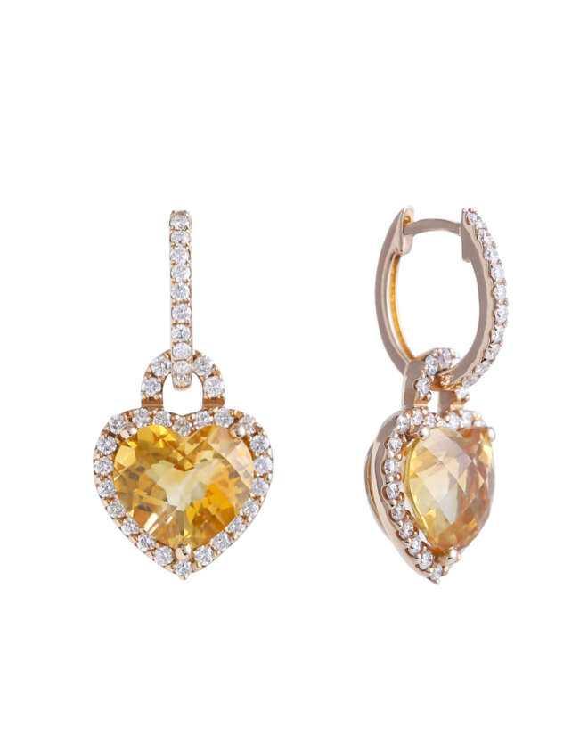 Heart of Diamonds Earrings with Citrine Gemstone