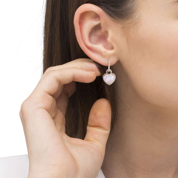 Heart of Diamonds Earrings with Rose Quartz Gemstone