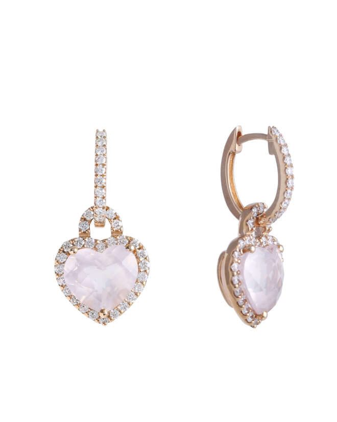 Heart of Diamonds Earrings with Rose Quartz Gemstone