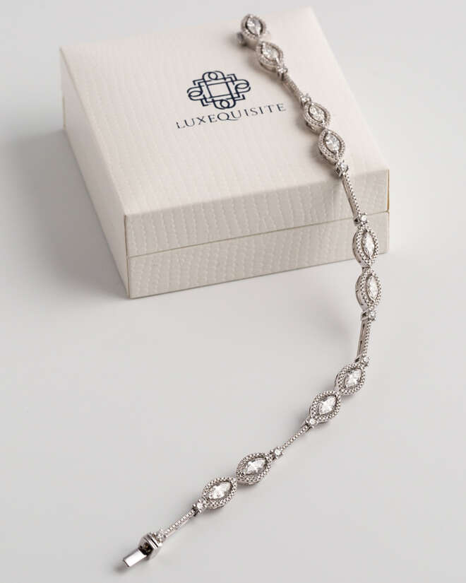 Marquise Bracelet with Pave Diamonds set in White Gold