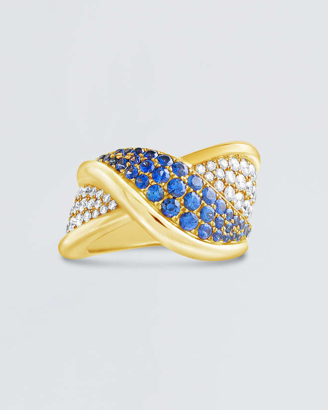 Blue Sapphire Overlay Ring - Yellow Gold
