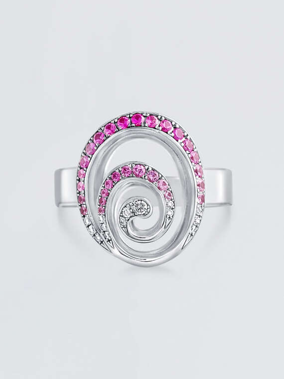 Pink Sapphire and Diamond Swirl Ring