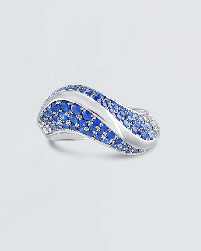 Blue Sapphire & White Diamond Wave Ring
