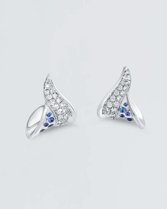 Blue Sapphire & Diamond Wave Studs