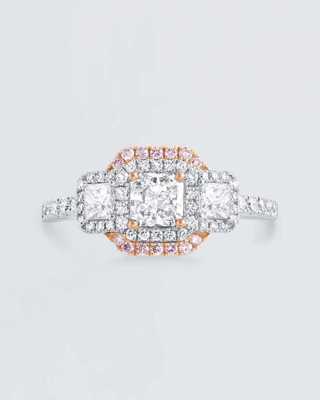 Pink Back Princess Cut Diamond Ring