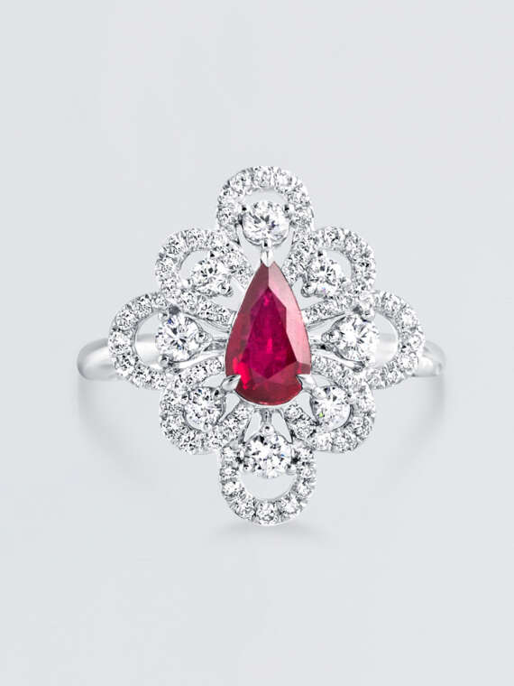 Dancing Pear Ruby Diamond Ring