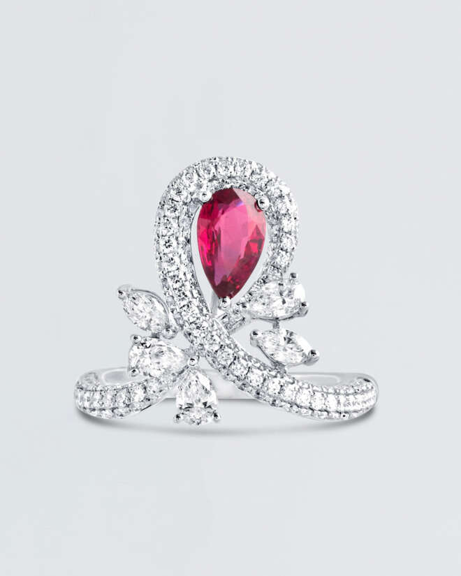 Cushion Ruby White Gold Diamond Ring
