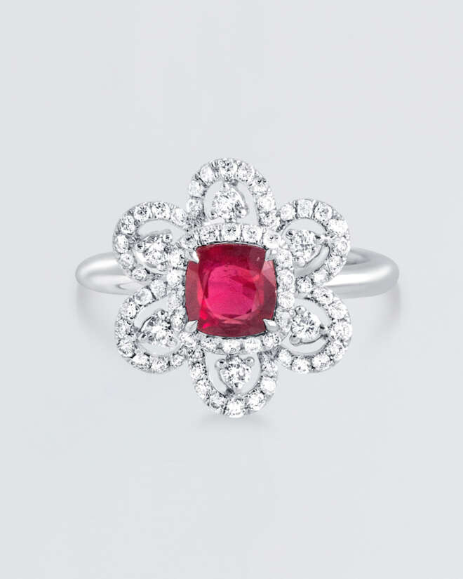 Ruby Flower White Gold Diamond Ring
