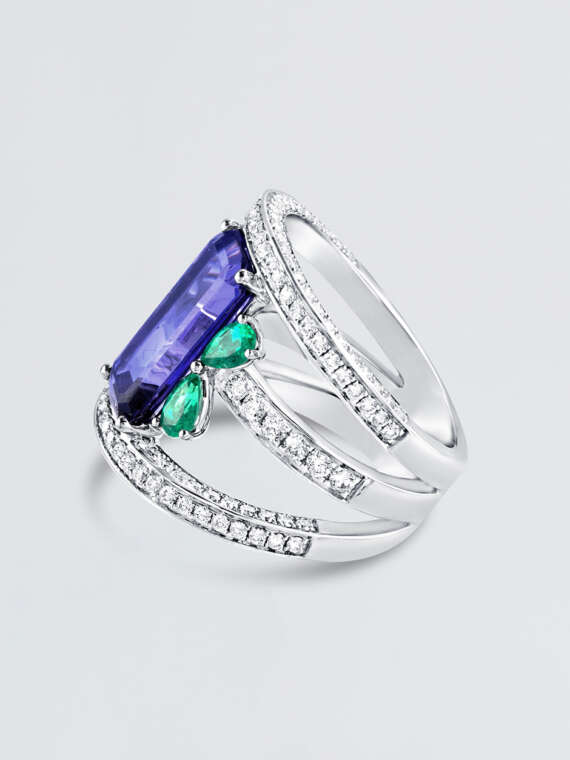 Tanzanite and Emerald Diamond Ring