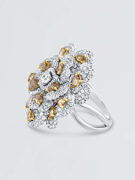 Layered Flowers White Gold Diamond Ring