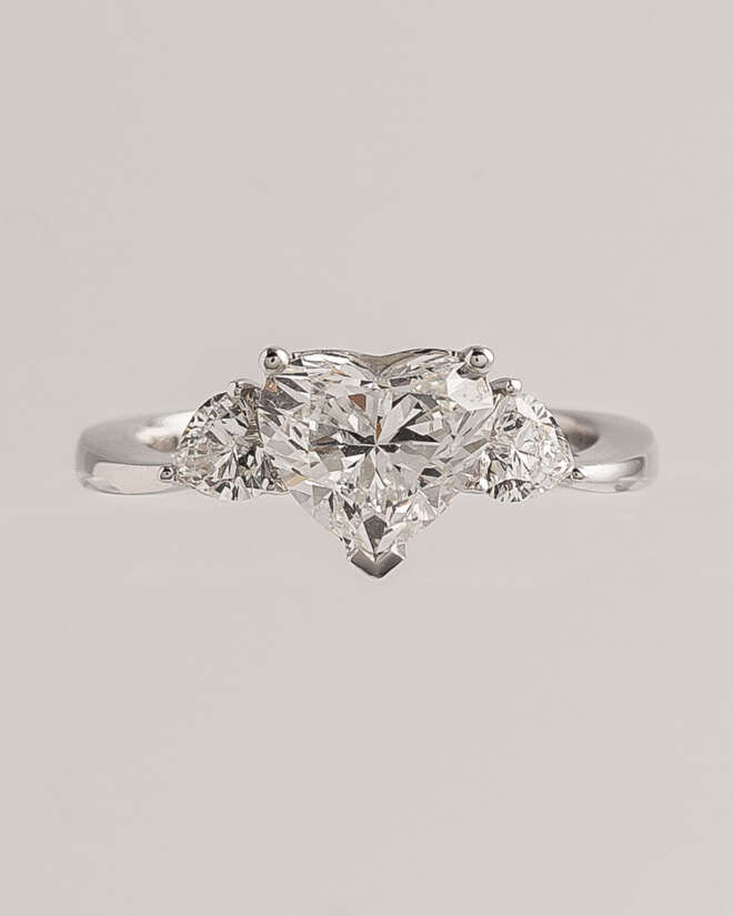 White Gold Ring with Diamond Heart