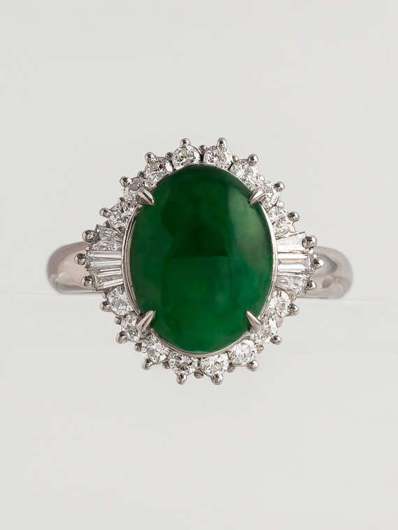 Deep Green Jade Diamond Ring
