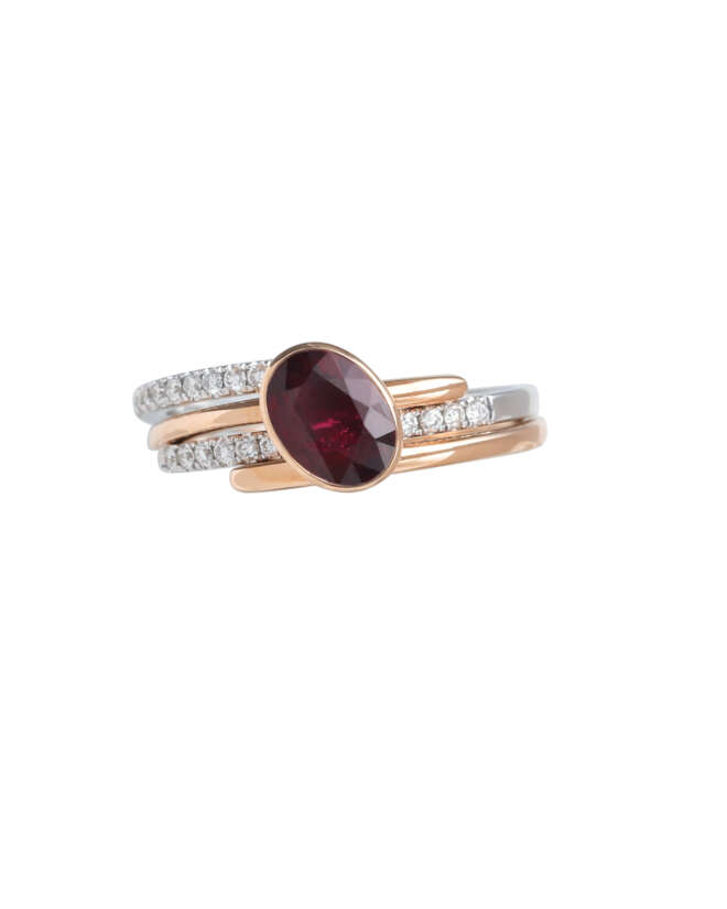 Ruby and Diamond Ring Set in Rose Gold